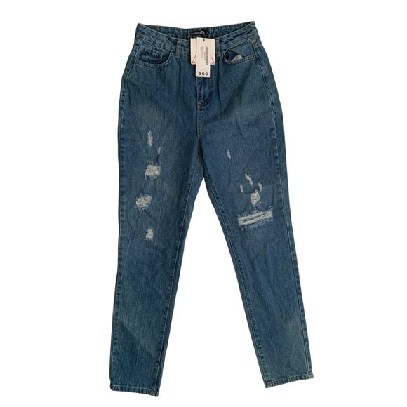 Boohoo Women's Size 4 Tall Distressed Mom Denim Jean Brand New - Picture 1 of 16